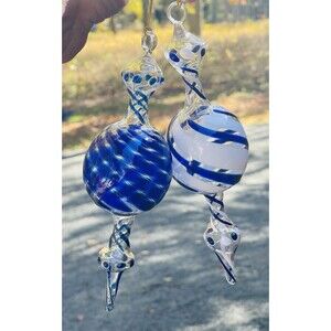 Lot of 2 Zeigler USA Victorian Glass Finial Ornaments 9" Blue White Clear Z 06